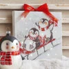 Sledding Penguins 6 Inch Tabletop LED Lighted Print On Canvas With Stand -Decorative Candle Shop 4139424 lifestyle