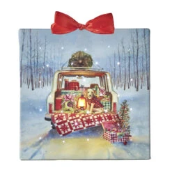 Christmas Picnic 6 Inch Tabletop LED Lighted Print On Canvas With Stand -Decorative Candle Shop 4139425