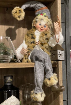 Christmas At The Lodge Fawn Elf Posable Figurine, Set Of 2 Assorted -Decorative Candle Shop 4202301 elf lantern