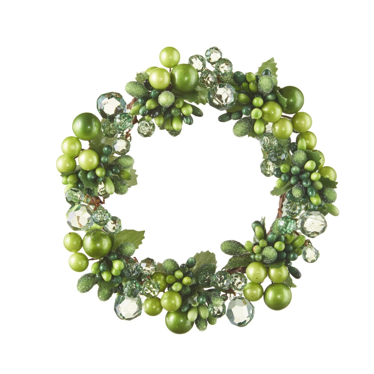 6.5 Inch Green And Crystal Beaded Mini Wreath - Candle Ring NEW 2022 3 6.5 Inch Green And Crystal Beaded Mini Wreath - Candle Ring NEW 2022