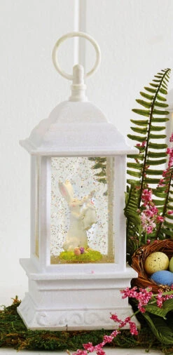 Bunny And Baby Bunny Animated Lighted White Water Lantern USB Cord Included - NEW 2022