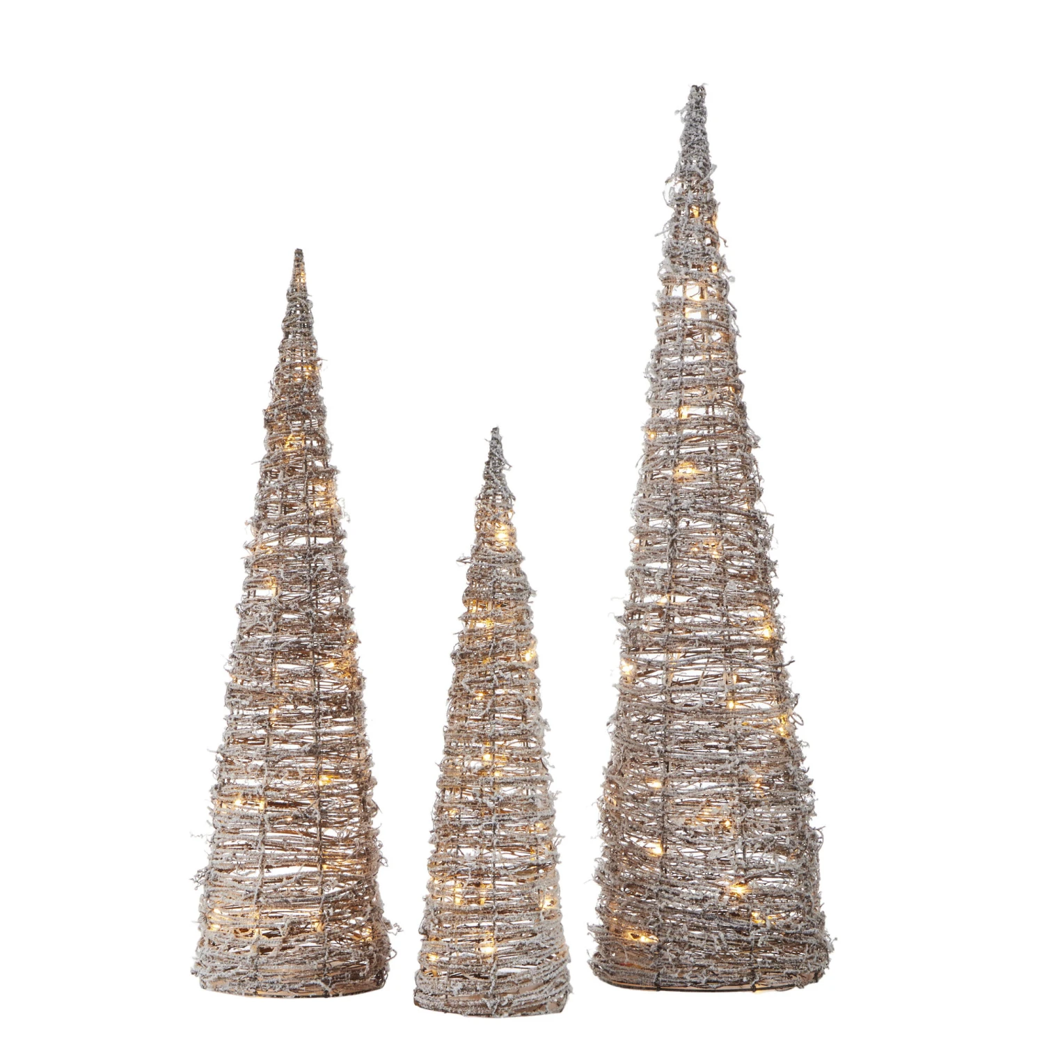 Lighted Snowy Cone Trees Set Of 3 Battery Operated 4 Lighted Snowy Cone Trees Set Of 3 Battery Operated - Image 2