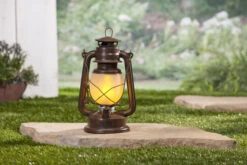 11 Inch FireGlow LED Hurricane Lantern - Rustic Brown -Decorative Candle Shop 44140 glam shot