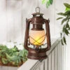 9.5 Inch FireGlow LED Hurricane Lantern - Rustic Brown