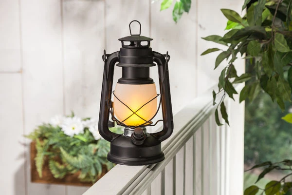 9.5 Inch FireGlow LED Hurricane Lantern - Matte Black