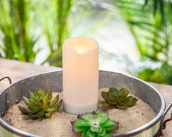 Solar Outdoor White Resin Candle 3 X 6 Inch - Heavy Weighted Base