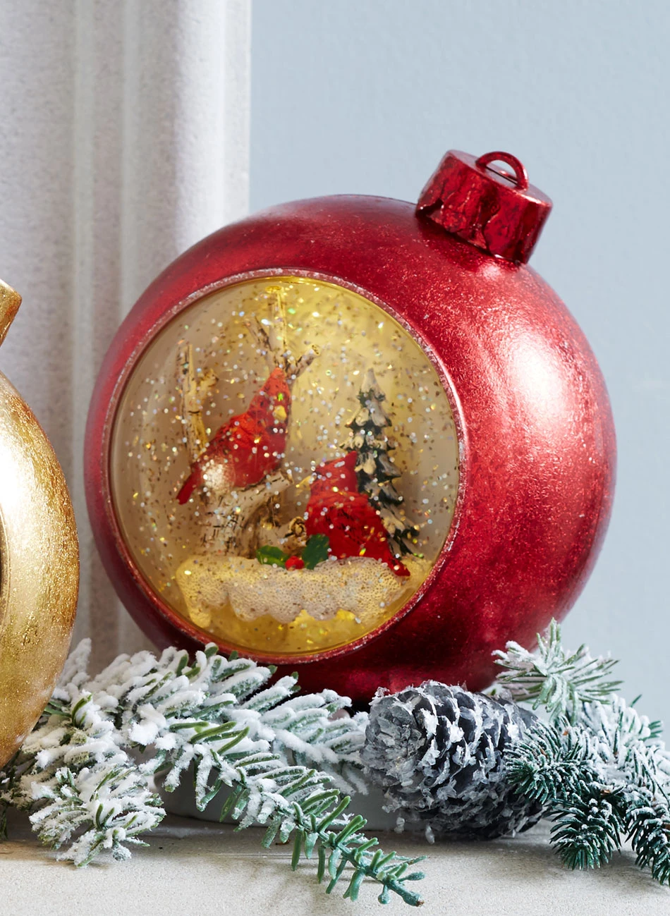 Lighted Musical Snow Globe With Cardinals Ornament - 6.25 Inch 3 Lighted Musical Snow Globe With Cardinals Ornament - 6.25 Inch