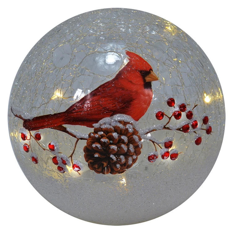 Lighted Crackle Glass Cardinal - 6 Inch Battery Operated 6 Lighted Crackle Glass Cardinal - 6 Inch Battery Operated - Image 4