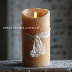 Moving Flame Primitive Oatmeal Candle Battery Operated 3.5 X 7 - Timer - Remote Ready