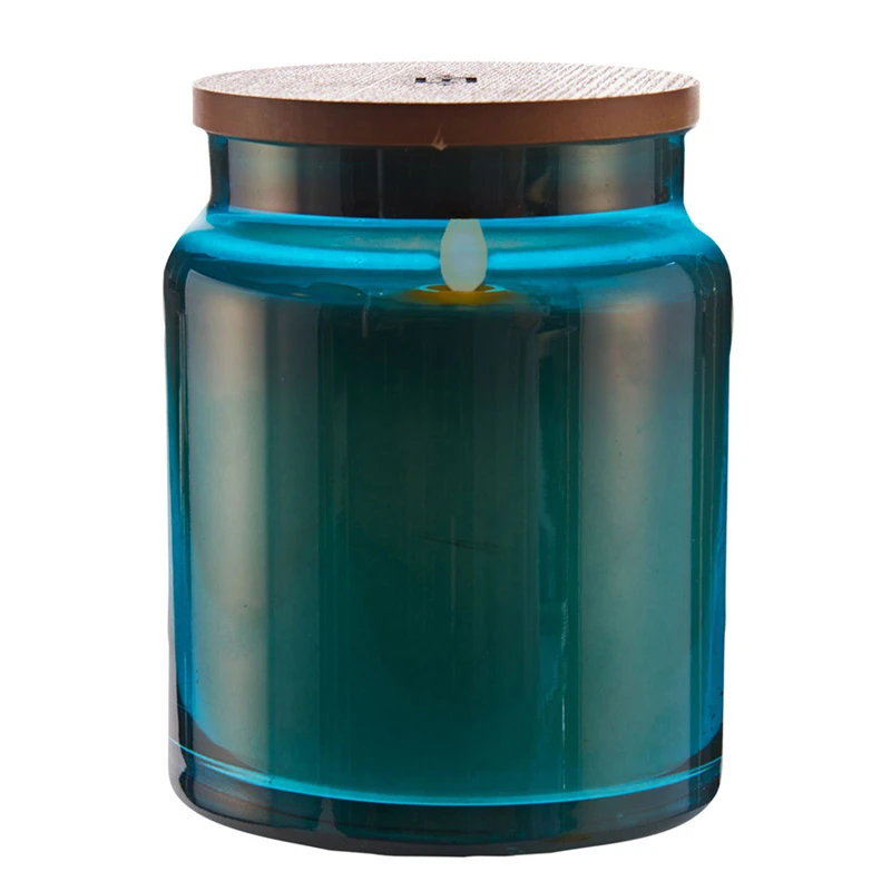 LIGHTLi Moving Flame Blue Glass Jar Candle - 4 X 5.5 Inch Remote Ready 3 LIGHTLi Moving Flame Blue Glass Jar Candle - 4 X 5.5 Inch Remote Ready