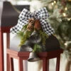 Buffalo Check Bow With Bells, Greenery And Pinecones - 13 Inch For Gifts And Lanterns -Decorative Candle Shop 76302 V1