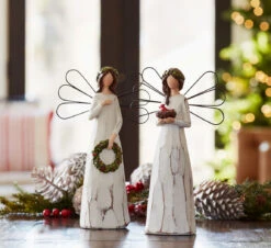 Angels Set Of 2 Assorted With Wreath And Cardinal - 11.5 Inch