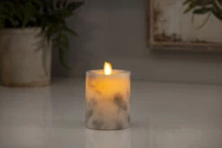 Luminara 4.5 Inch Marble Moving Flame Pillar Remote Ready -Decorative Candle Shop 992958 glam