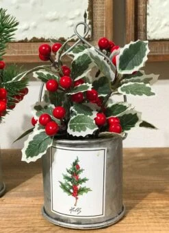 Winterberry, Pine, Holly And Mistletoe Assorted 4 In Galvanized Decorative Buckets -Decorative Candle Shop Holly