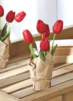 Real Touch Red Potted Tulips - 10.75 Inch