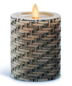Luminara Embossed Basket Weave Candle 3 X 4.5 Remote Ready