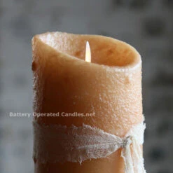Moving Flame Primitive Oatmeal Candle Battery Operated 3.5 X 7 - Timer - Remote Ready -Decorative Candle Shop boc oatmeal detail
