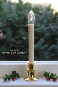 Adjustable Window Hugger Candles Dual Sided Bulb Brass Set Of 2 - Remote Control