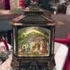 Nativity Scene Antique Bronze Lighted Water Lantern With Swirling Glitter - Plays Silent Night