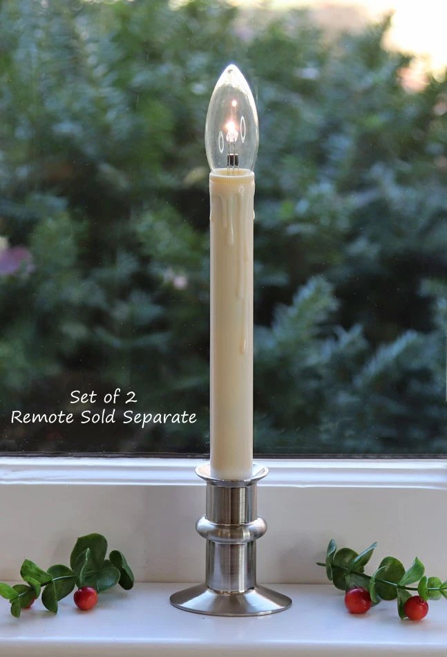 Adjustable Window Hugger Candles Dual Sided Bulb Brushed Nickel Set Of 2 - Remote Control 3 Adjustable Window Hugger Candles Dual Sided Bulb Brushed Nickel Set Of 2 - Remote Control