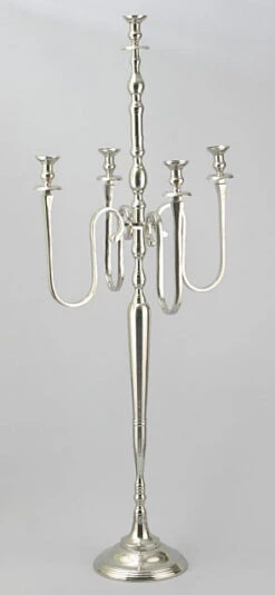 Extra Tall 6 Foot 5 Arm Candelabra - Nickel Plated For Taper Candles