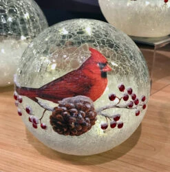 Lighted Crackle Glass Cardinal - 6 Inch Battery Operated 8 Lighted Crackle Glass Cardinal - 6 Inch Battery Operated -Decorative Candle Shop cardinal glass globe 6 inch