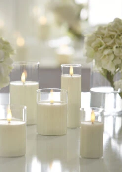 Clear Glass Flameless Candle 3.5 Inch X 5 Inch Ivory Pillar - Remote Ready -Decorative Candle Shop clear glass without remote