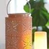 Rechargeable Lantern With Fire Glow Light Unit 12 Inch Coral Enamel -Decorative Candle Shop coral 1 fireglow