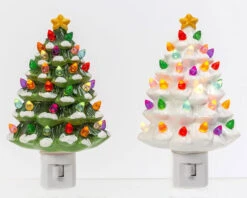 Electric Dolomite Christmas Tree Nightlight - Set Of 2 Green And White