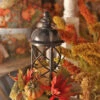 12 Inch Lighted Harvest Lantern With LED Candle And Floral Accents - Timer -Decorative Candle Shop fall lantern lifestyle for