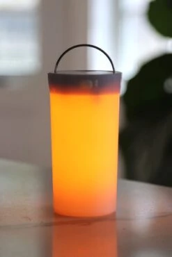 Rechargeable Lantern With Fire Glow Light Unit 12 Inch Coral Enamel 12 Rechargeable Lantern With Fire Glow Light Unit 12 Inch Coral Enamel -Decorative Candle Shop fire glow handle 2