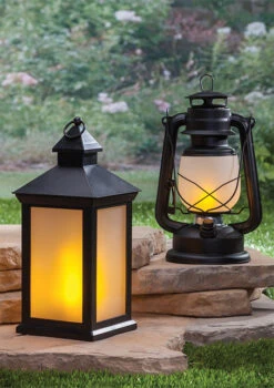 11 Inch FireGlow LED Hurricane Lantern - Matte Black -Decorative Candle Shop fireglow lanterns variety of styles