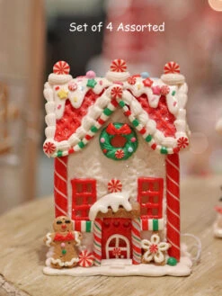 Battery Operated Lighted Clay Dough Gingerbread Houses Set Of 4 Assorted