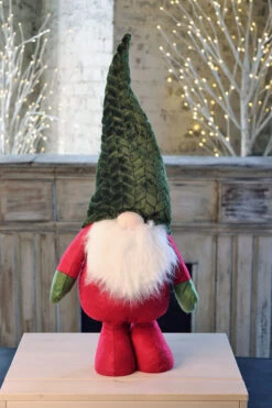 Holiday Gnome With Extendable Legs - Green Hat, Striped Legs - 46 Inch -Decorative Candle Shop gnome green at shorty new