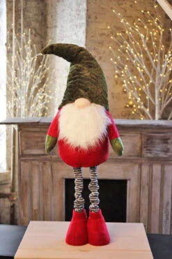 Holiday Gnome With Extendable Legs - Green Hat, Striped Legs - 46 Inch -Decorative Candle Shop gnome green hat main image