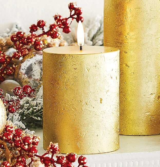 Uyuni 3 Inch X 5 Inch Gold Textured Pillar Candle - Remote Ready 3 Uyuni 3 Inch X 5 Inch Gold Textured Pillar Candle - Remote Ready