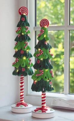 Battery Operated Clay Dough Holiday Tree Set Of 2