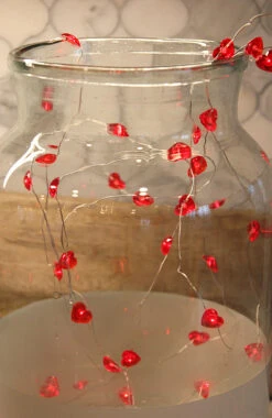 Red Heart String Lights - Set Of 2 With 40 Lights - 6 Hour Timer -Decorative Candle Shop hearts in a glass jar