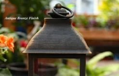 Battery Operated Brushed Bronze Candle Lantern - 12 Inch -Decorative Candle Shop large bronze detail