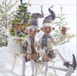 21 Inch Lighted Cozy Knit Sweater Gift Bag With Tree - Battery Operated -Decorative Candle Shop lighted tree with elfs