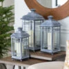 Set Of 3 Mission Style Antique Grey Candle Lanterns - 14-17-20 Inch -Decorative Candle Shop melrose grey lanterns