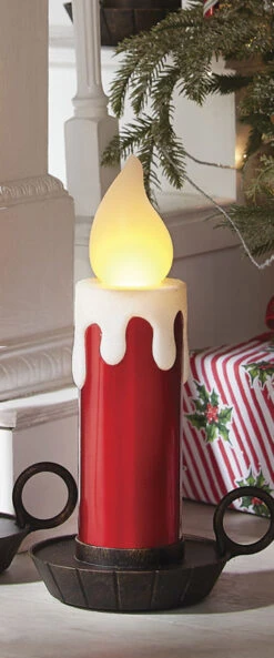 17.5 Inch Large Flickering Flame Red Metallic Christmas Candle