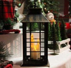 Battery Operated Mission Style 3 Candle Lantern - Antique Bronze 12 Inch -Decorative Candle Shop mission20lantern20main