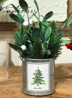 Winterberry, Pine, Holly And Mistletoe Assorted 4 In Galvanized Decorative Buckets -Decorative Candle Shop misteltoe