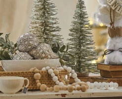 White Wooden Bead Garland 6 Foot - New From RAZ -Decorative Candle Shop natural and white wood beads 2