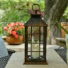 Battery Operated Mission Style 3 Candle Lantern - Antique Bronze 12 Inch