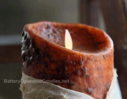 Moving Flame Primitive Rustic Orange Candle Battery Operated 3.5 X 7 - Timer - Remote Ready -Decorative Candle Shop orange primitive detail