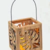 Battery Operated Lighted Wood Cutout Tropical Design Lantern With LED Candle -Decorative Candle Shop palm lantern