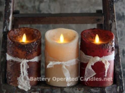 Moving Flame Primitive Brown Candle Battery Operated 3.5 X 5 - Timer - Remote Ready -Decorative Candle Shop primitive luminara 5 inch m