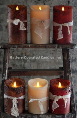 Moving Flame Primitive Brown Candle Battery Operated 3.5 X 5 - Timer - Remote Ready -Decorative Candle Shop primitive luminara all colo